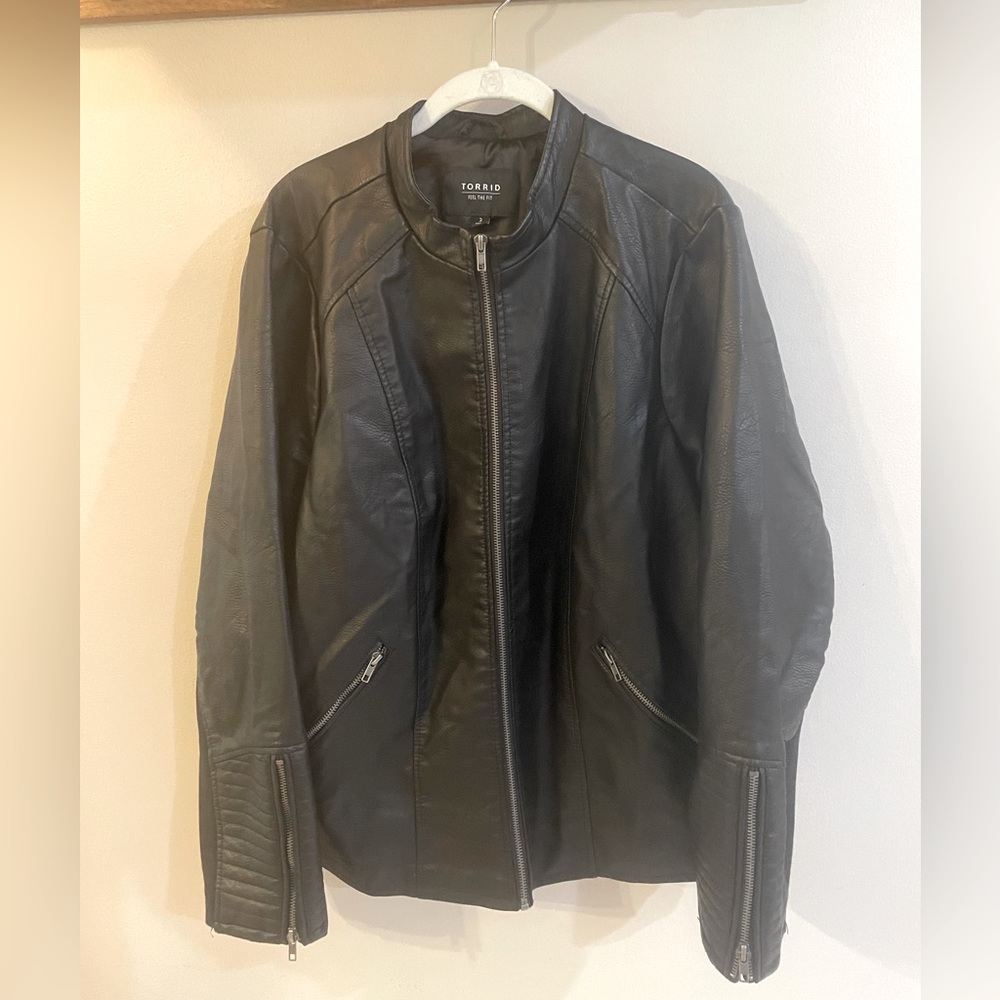 Black faux leather moto jacket from Torrid.
